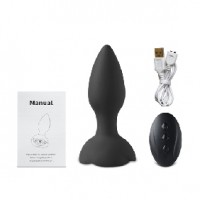 Anal Plug with Rose Base Vibrating 10-Speed Remote Control Silicone Black